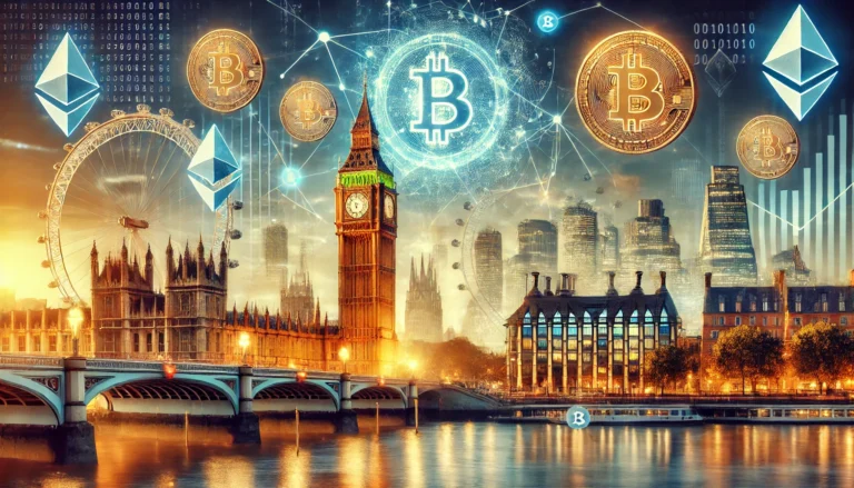 "Illustration depicting the UK's regulatory framework for cryptocurrency firms in 2026."