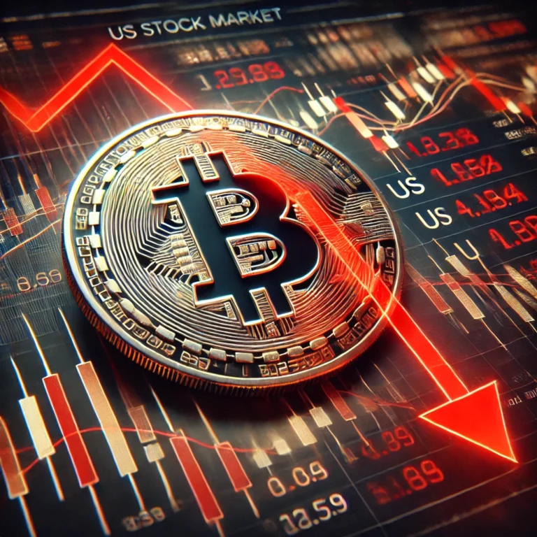 Graph showing Bitcoin's price decline alongside falling US crypto stock prices in 2025.