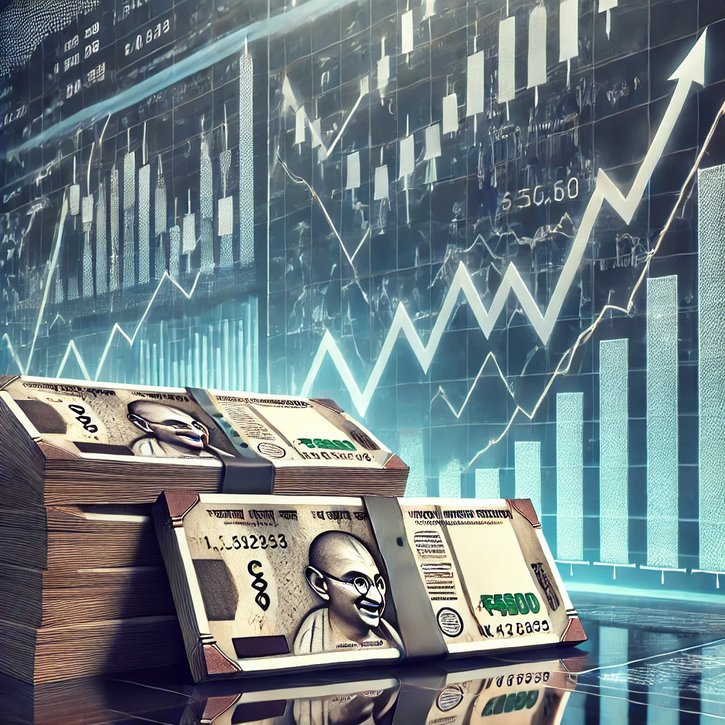 Indian currency and financial growth charts depicting dividend stock returns